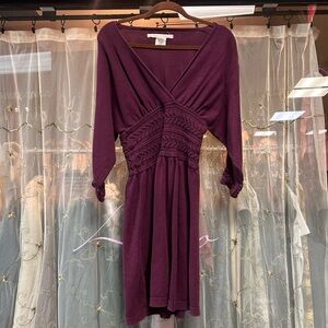 vintage y2k purple cable knit wrap mini dress 3/4 sleeve max studio